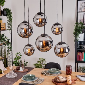 Gastor Suspension, Boule lumineuse, Suspension Chrome, Fumé, 6 lumières Gastor Suspension, Boule lumineuse, Suspension Chrome, Fumé, 6 lumières