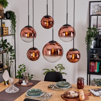 Gastor Suspension, Boule lumineuse, Suspension Clair, Cuivré, 6 lumières