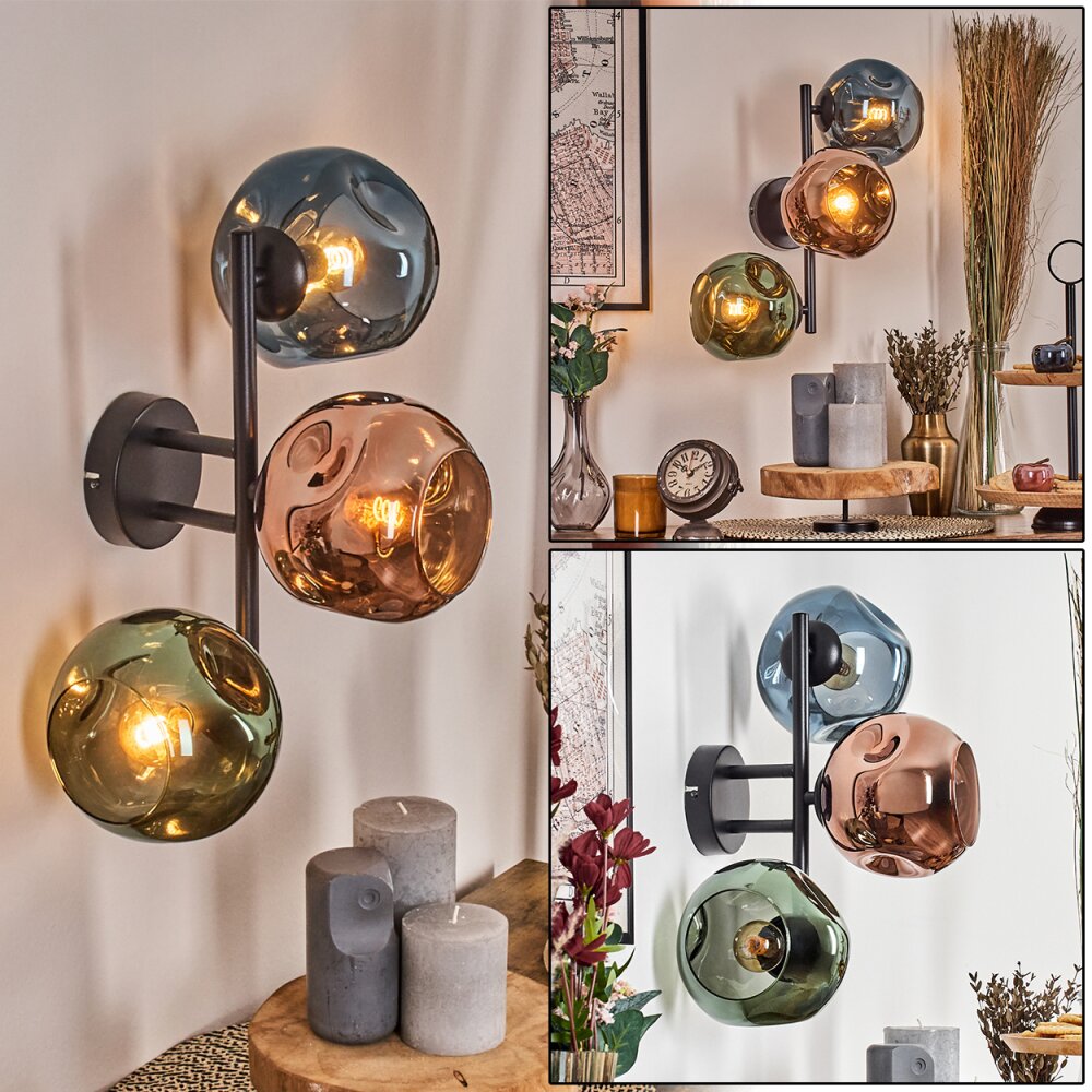 Ripoll Boule lumineuse, Applique murale Bleu, Vert, Cuivré, 3 lumières main product photo