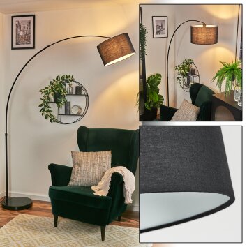 Bassagoda Lampadaire, Lampadaires arc Noir, 1 lumière, Abat-jour en tissu