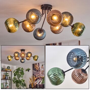 Koyoto Plafonnier, Boule lumineuse 85 cm Bleu, Vert, Cuivré, 8 lumières