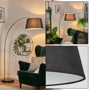 Bassagoda Lampadaire, Lampadaires arc Laiton, Noir, 1 lumière, Abat-jour en tissu