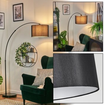 Soungou Lampadaire, Lampadaires arc Noir, 1 lumière, Abat-jour en tissu