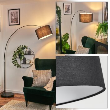 Bassagoda Lampadaire, Lampadaires arc Chrome, Noir, 1 lumière, Abat-jour en tissu