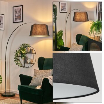 Bassagoda Lampadaire, Lampadaires arc Chrome, Noir, 1 lumière, Abat-jour en tissu