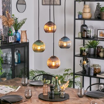 Koyoto Suspension, Boule lumineuse, Suspension grappe Bleu, Vert, Cuivré, 4 lumières