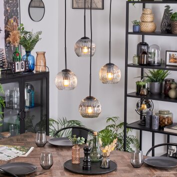 Ripoll Suspension, Boule lumineuse, Suspension grappe Ambre, Clair, Fumé, 4 lumières