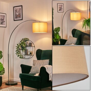 Soungou Lampadaire, Lampadaires arc Chrome, Noir, 1 lumière, Abat-jour en tissu