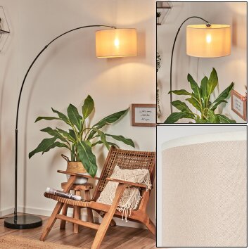 Bassagoda Lampadaire, Lampadaires arc Chrome, Noir, 1 lumière, Abat-jour en tissu