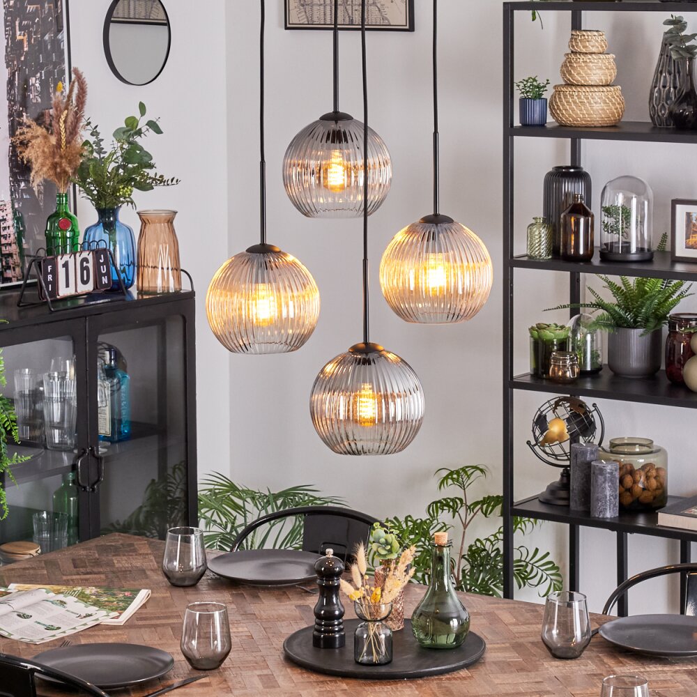 Koyoto Suspension, Boule lumineuse, Suspension grappe Ambre, Clair, Fumé, 4 lumières main product photo