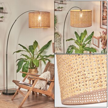 Barcos Lampadaire, Lampadaires arc Chrome, Noir, 1 lumière, Abat-jour en tissu