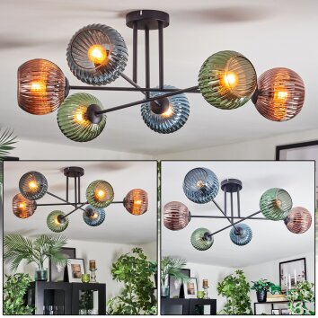 Koyoto Plafonnier, Boule lumineuse 78 cm Bleu, Vert, Cuivré, 6 lumières