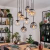 Gastor Suspension, Boule lumineuse, Suspension Ambre, Chrome, Clair, Fumé, 8 lumières
