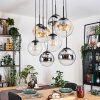 Gastor Suspension, Boule lumineuse, Suspension Ambre, Chrome, Clair, Fumé, 8 lumières
