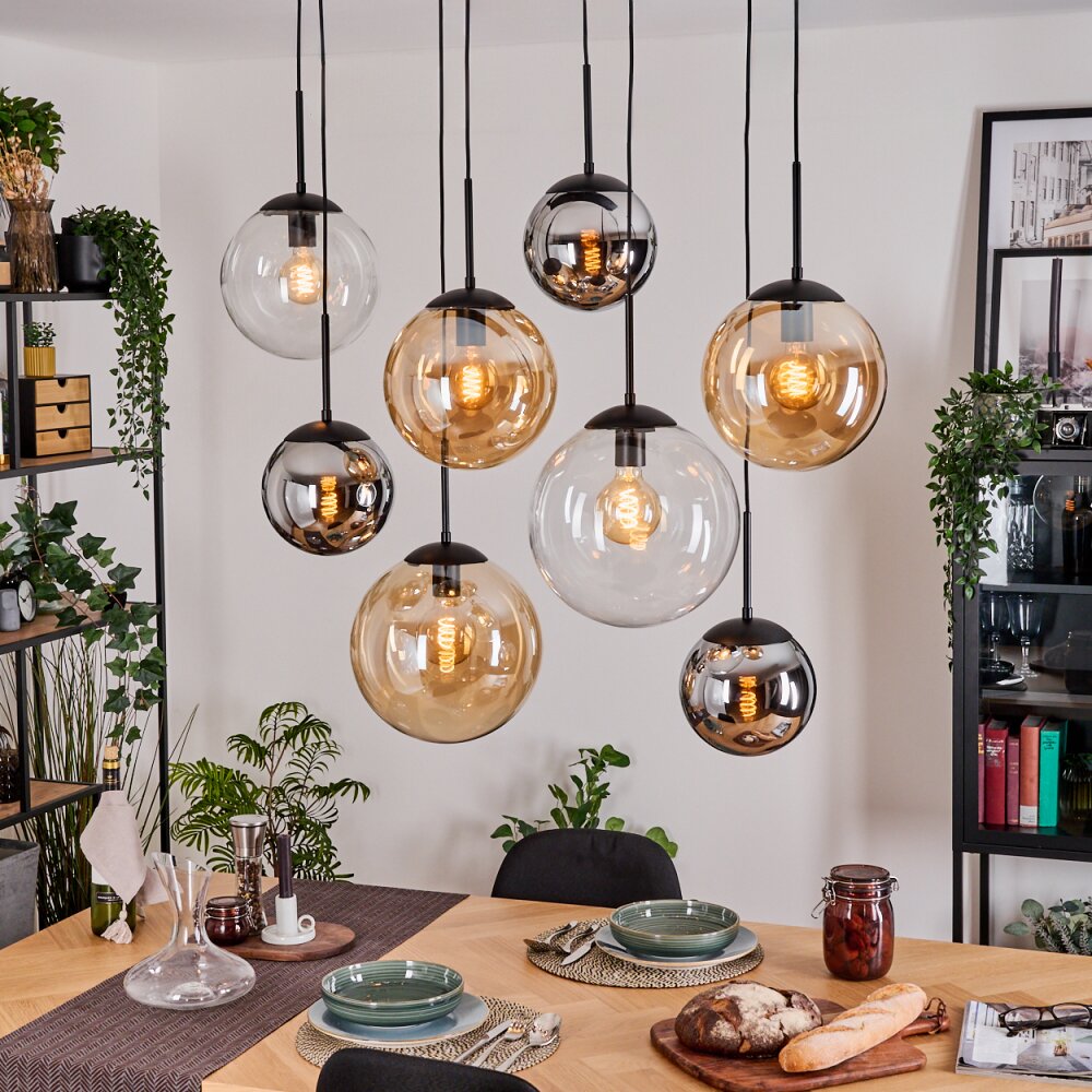 Gastor Suspension, Boule lumineuse, Suspension Ambre, Chrome, Clair, Fumé, 8 lumières main product photo