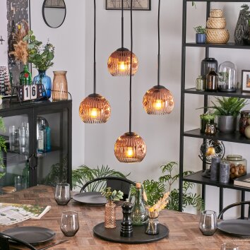 Ripoll Suspension, Boule lumineuse, Suspension grappe Clair, Cuivré, 4 lumières