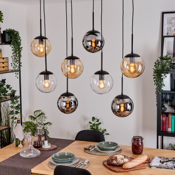 Gastor Suspension, Boule lumineuse, Suspension Ambre, Chrome, Clair, Fumé, 8 lumières