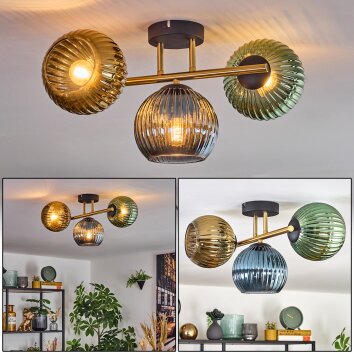 Koyoto Plafonnier, Boule lumineuse Or, Noir, 3 lumières