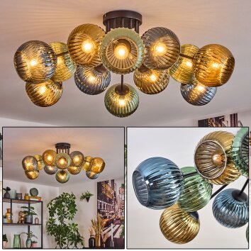 Koyoto Plafonnier, Boule lumineuse 89 cm Bleu, Or, Vert, 12 lumières Koyoto Plafonnier, Boule lumineuse 89 cm Bleu, Or, Vert, 12 lumières