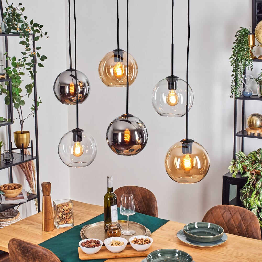 Koyoto Suspension, Boule lumineuse, Suspension Ambre, Chrome, Clair, Fumé, 6 lumières main product photo