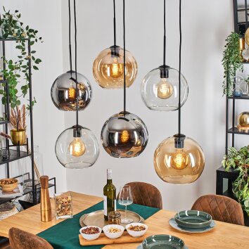 Koyoto Suspension, Boule lumineuse, Suspension Ambre, Chrome, Clair, Fumé, 6 lumières