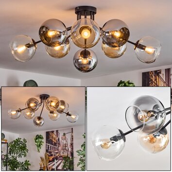 Koyoto Plafonnier, Boule lumineuse 85 cm Ambre, Chrome, Clair, Fumé, 8 lumières Koyoto Plafonnier, Boule lumineuse 85 cm Ambre, Chrome, Clair, Fumé, 8 lumières