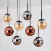 Gastor Suspension, Boule lumineuse, Suspension Ambre, Chrome, Cuivré, Fumé, 8 lumières