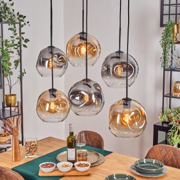 Ripoll Suspension, Boule lumineuse, Suspension Ambre, Clair, Fumé, 6 lumières