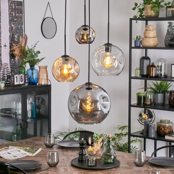 Ripoll Suspension, Boule lumineuse, Suspension grappe Ambre, Chrome, Clair, Fumé, 4 lumières