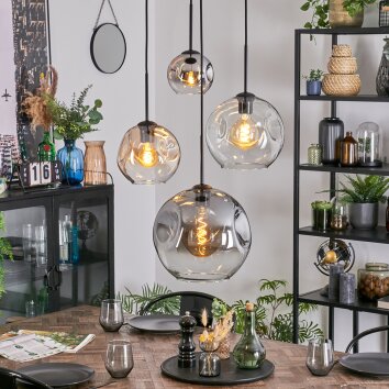 Ripoll Suspension, Boule lumineuse, Suspension grappe Ambre, Chrome, Clair, Fumé, 4 lumières