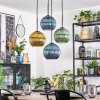 Koyoto Suspension, Boule lumineuse, Suspension grappe Bleu, Or, Vert, 4 lumières