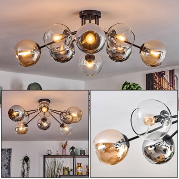 Koyoto Plafonnier, Boule lumineuse 86 cm Ambre, Chrome, Clair, Fumé, 8 lumières