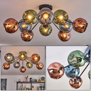 Ripoll Plafonnier, Boule lumineuse Bleu, Vert, Cuivré, 10 lumières
