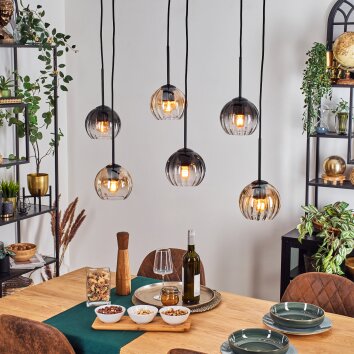 Koyoto Suspension, Boule lumineuse, Suspension Ambre, Clair, Fumé, 6 lumières