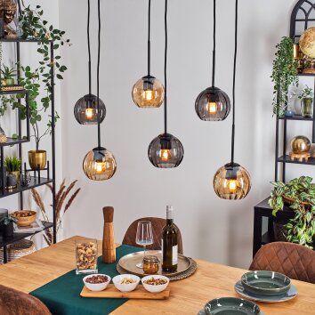 Koyoto Suspension, Boule lumineuse, Suspension Ambre, Fumé, 6 lumières