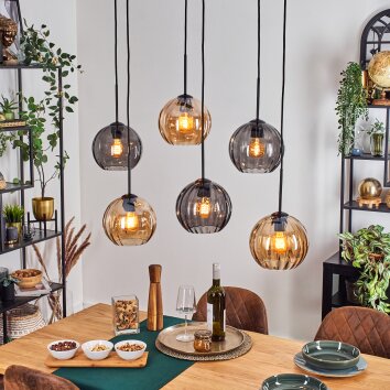 Koyoto Suspension, Boule lumineuse, Suspension Ambre, Fumé, 6 lumières