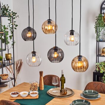 Koyoto Suspension, Boule lumineuse, Suspension Ambre, Clair, Fumé, 6 lumières