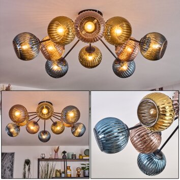 Koyoto Plafonnier, Boule lumineuse 85 cm Bleu, Or, Cuivré, 10 lumières