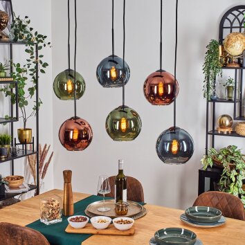 Koyoto Suspension, Boule lumineuse, Suspension Bleu, Vert, Cuivré, 6 lumières