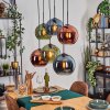 Koyoto Suspension, Boule lumineuse, Suspension Bleu, Vert, Cuivré, 6 lumières
