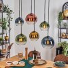 Koyoto Suspension, Boule lumineuse, Suspension Bleu, Or, Vert, Clair, Cuivré, 6 lumières