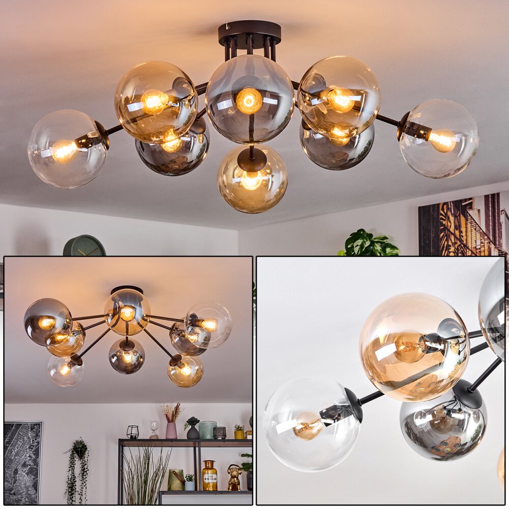 Gastor Plafonnier, Boule lumineuse Ambre, Clair, Fumé, 8 lumières main product photo