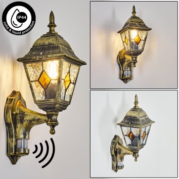 Naofe Lampe murale d´extérieur, Applique murale Or, Noir, 1 lumière, Détecteur de mouvement