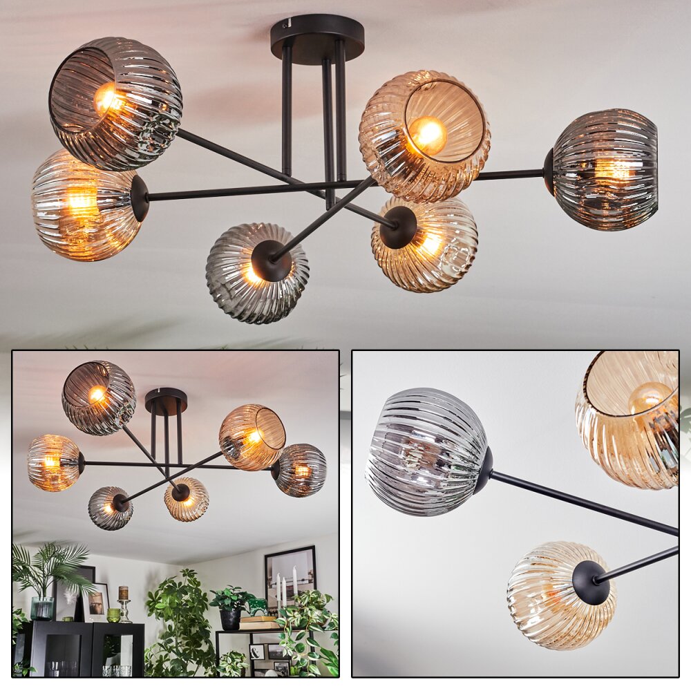 Ripoll Plafonnier, Boule lumineuse Ambre, Fumé, 6 lumières main product photo
