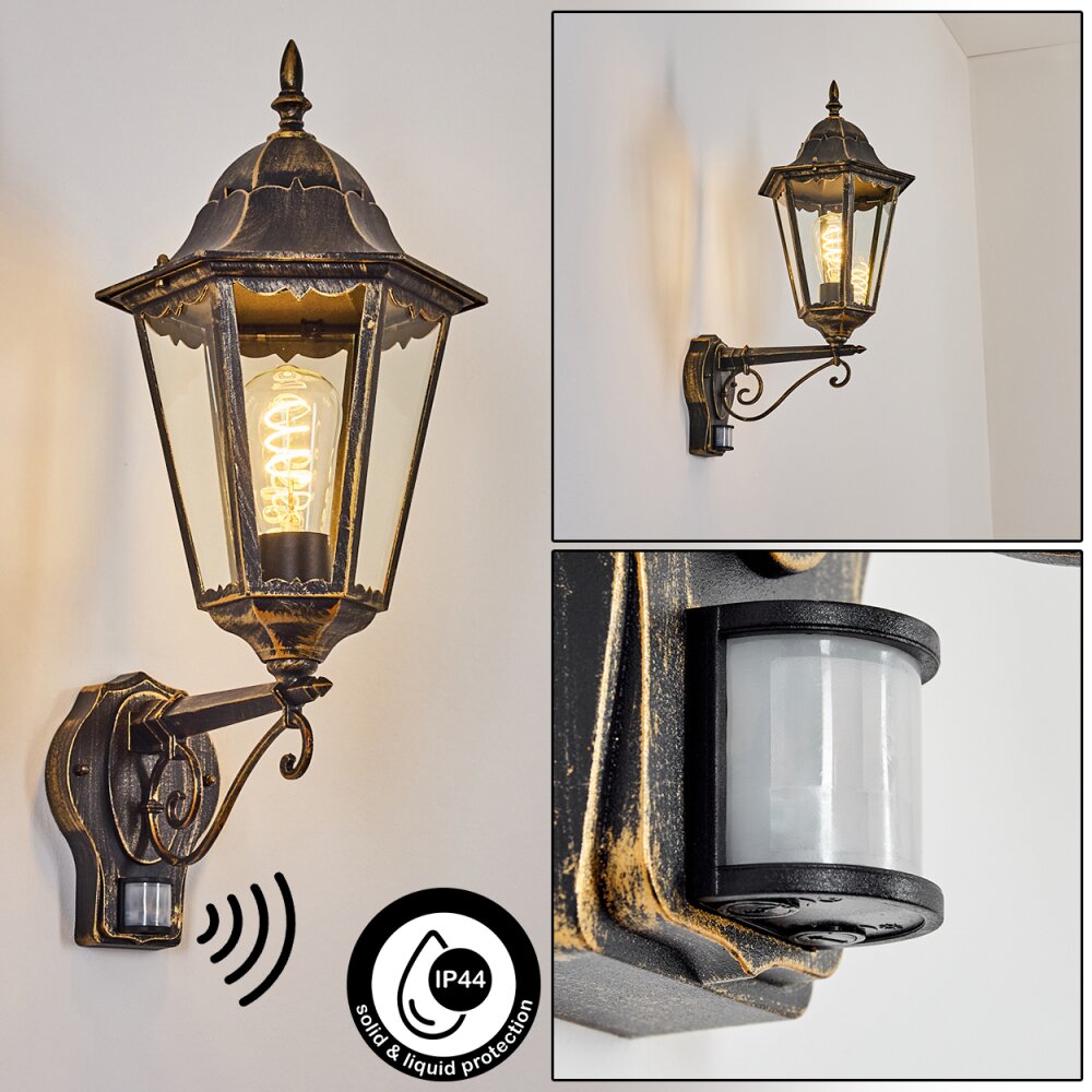 Hongkong Lampe murale d´extérieur, Applique murale Brun, Or, 1 lumière, Détecteur de mouvement main product photo