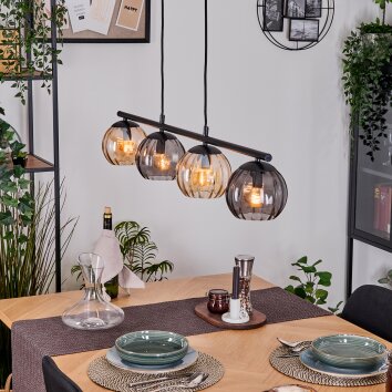 Koyoto Suspension, Boule lumineuse, Suspension Ambre, Fumé, 4 lumières