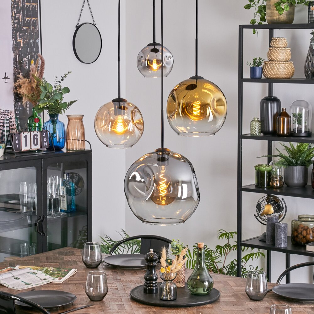 Ripoll Suspension, Boule lumineuse, Suspension grappe Ambre, Chrome, Or, Clair, Fumé, 4 lumières main product photo