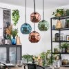 Ripoll Suspension, Boule lumineuse, Suspension grappe Bleu, Vert, Cuivré, 4 lumières