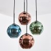 Ripoll Suspension, Boule lumineuse, Suspension grappe Bleu, Vert, Cuivré, 4 lumières