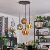Ripoll Suspension, Boule lumineuse, Suspension grappe Bleu, Vert, Cuivré, 4 lumières